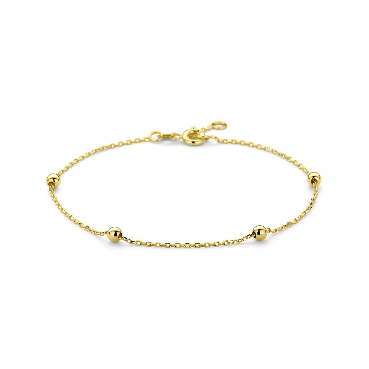 Gouden armband van 9k geelgoud met bolletjes en een fijne schakelketting.