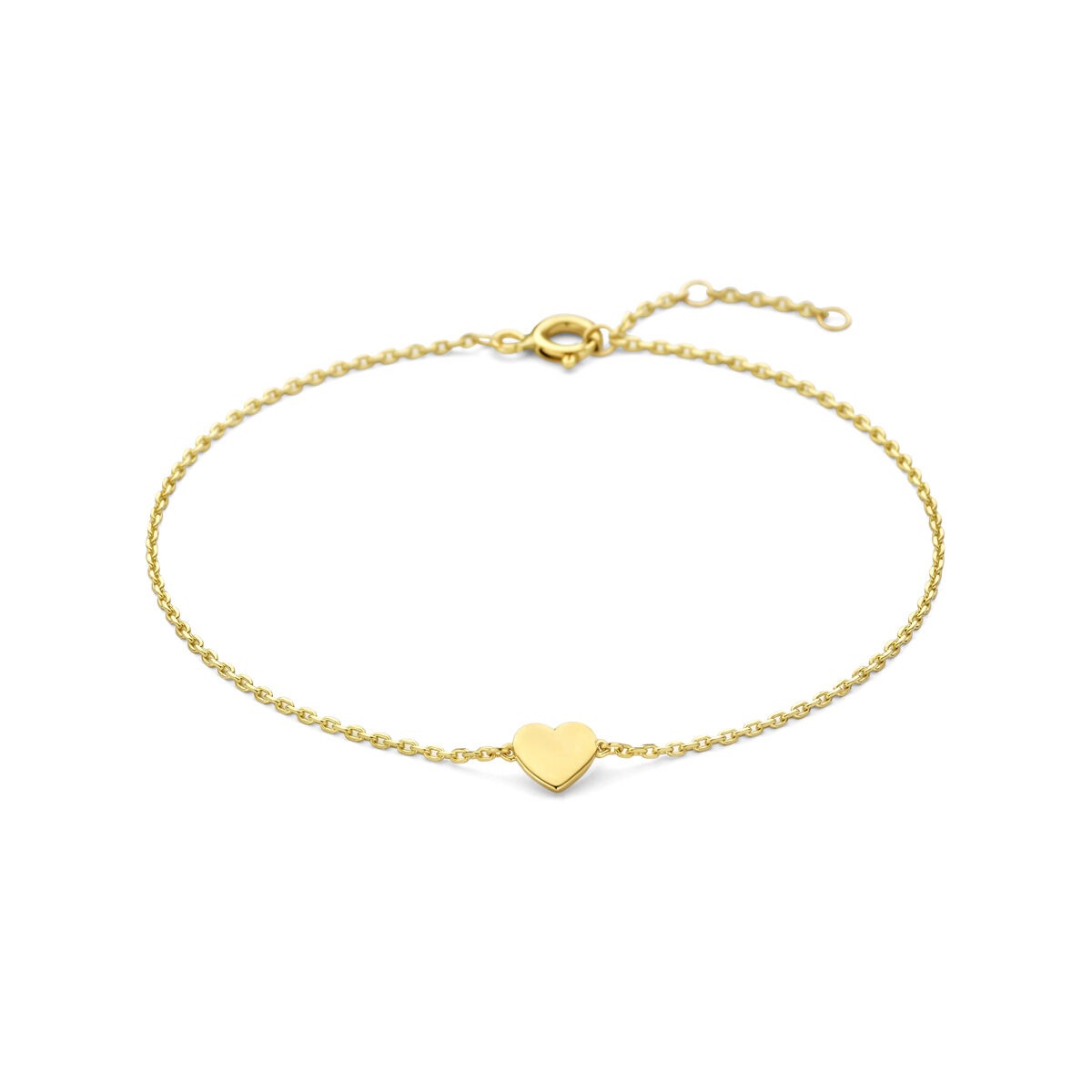 Geelgouden dames armband met een hartje in het midden en een fijne schakelketting.