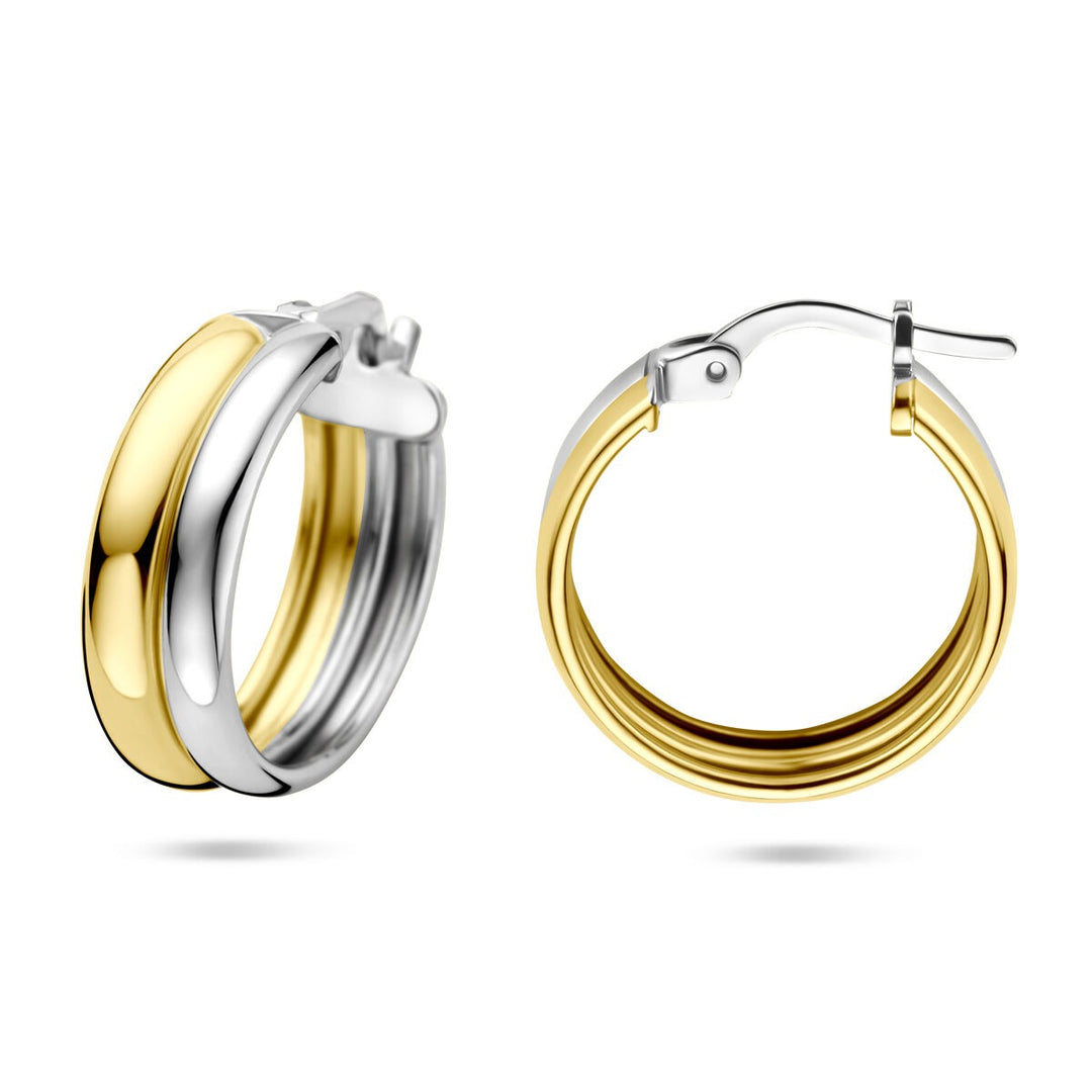 Bicolor zilveren oorringen – verguld en gerhodineerd 925 zilver, 18x6 mm