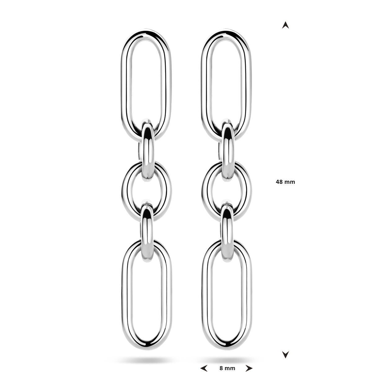 Zilveren oorhangers met schakel – gerhodineerd 925 zilver, 48 mm hoog