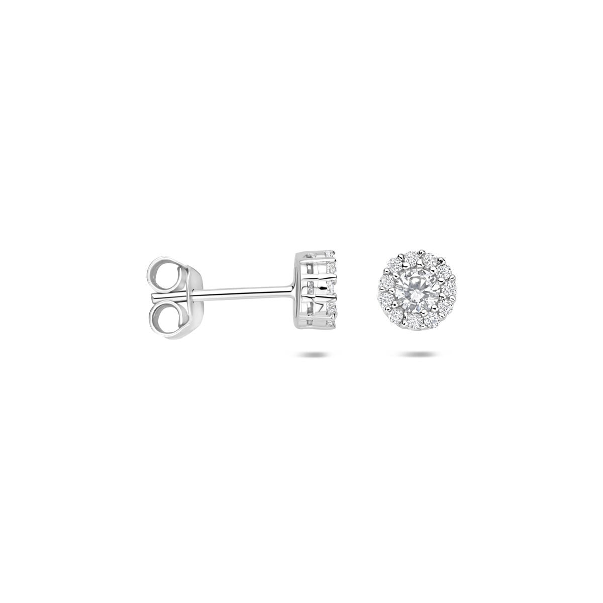 Zilveren oorknopjes met zirkonia entourage – gerhodineerd 925 zilver
