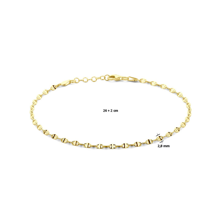 Verguld zilveren enkelbandje dames – geelgoud op 925 zilver met koffieboon schakel