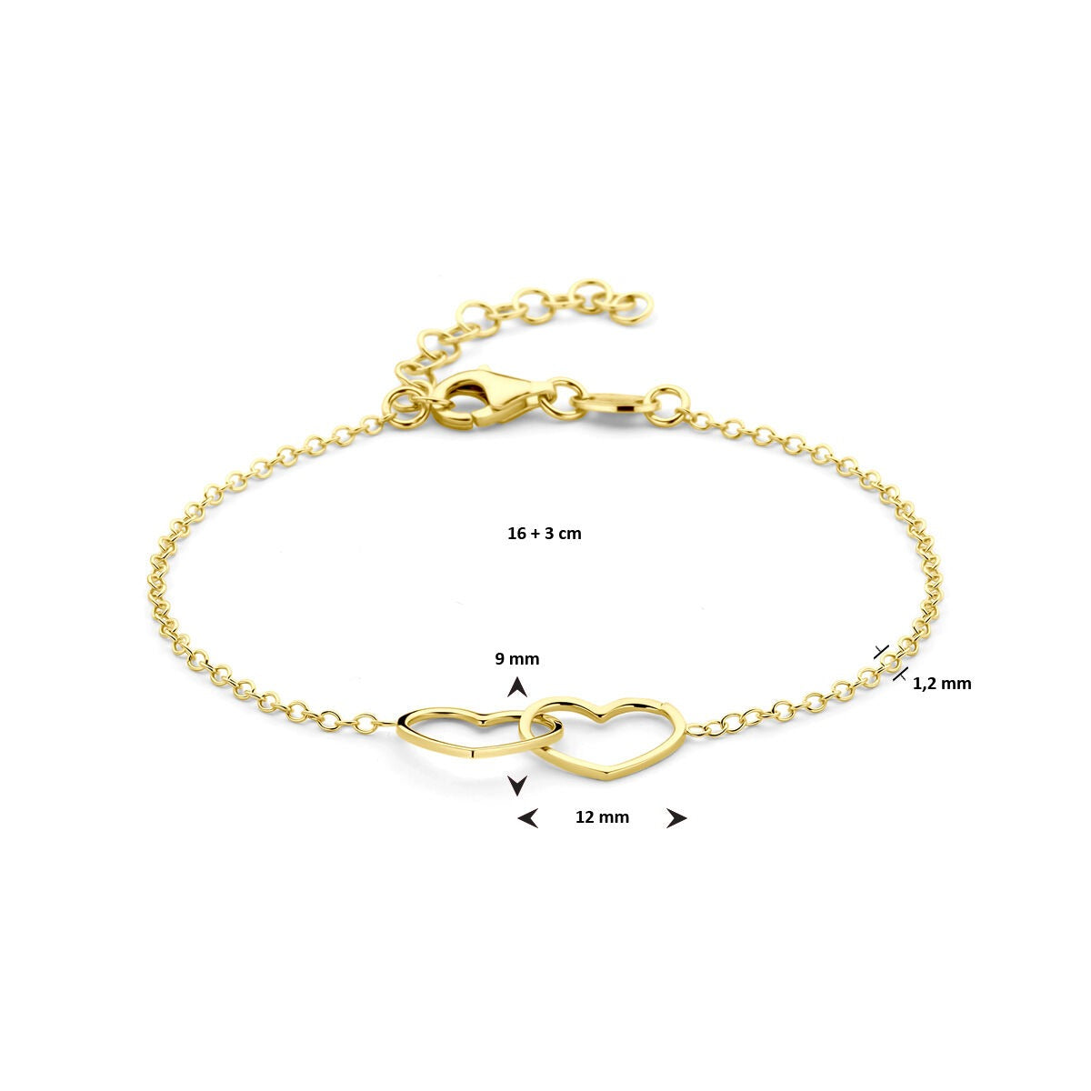 Verguld Zilveren Armband met Twee Hartjes – 16-19 cm