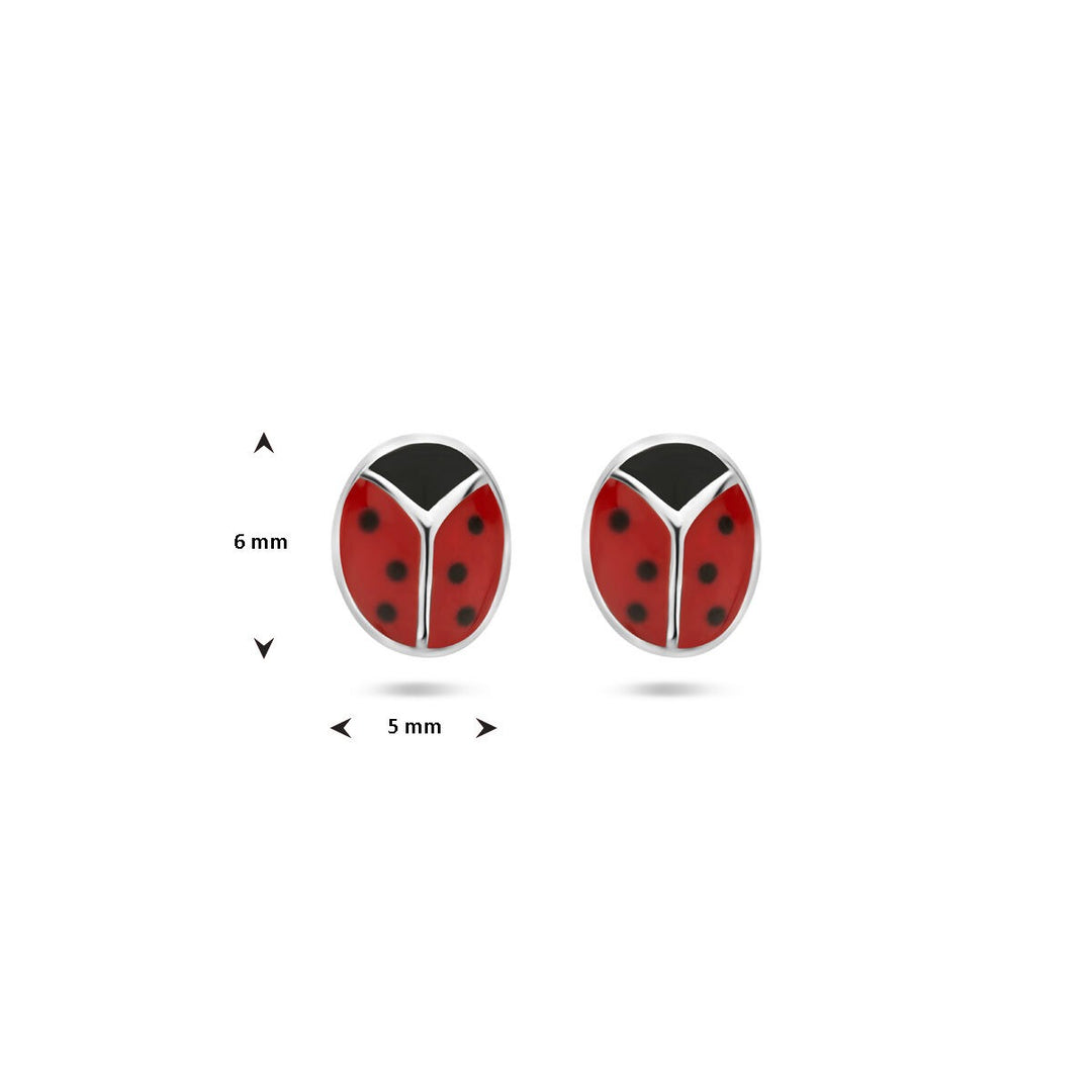 Zilveren kinder oorbellen lieveheersbeestje – gerhodineerd met emaille