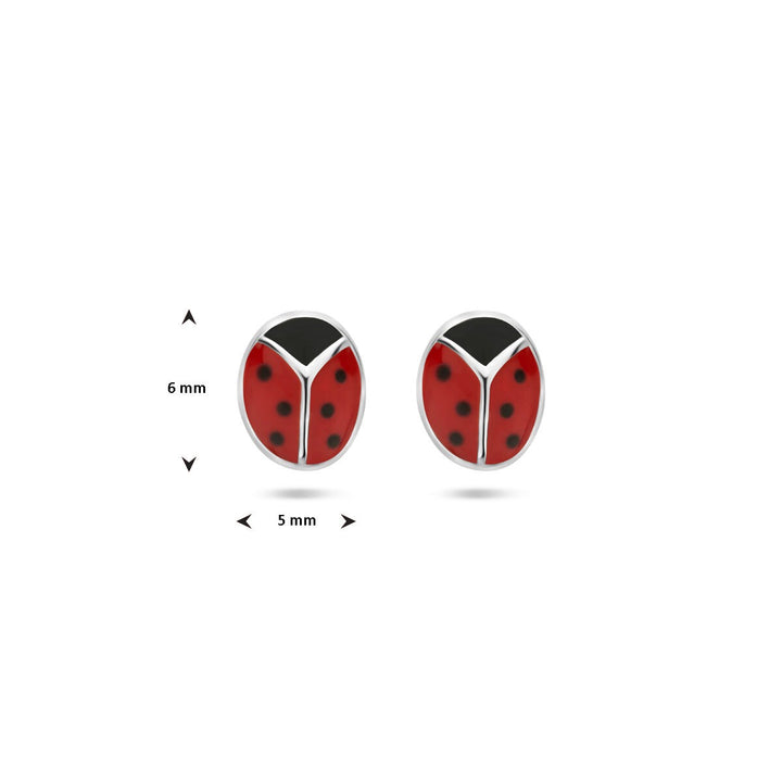 Zilveren kinder oorbellen lieveheersbeestje – gerhodineerd met emaille