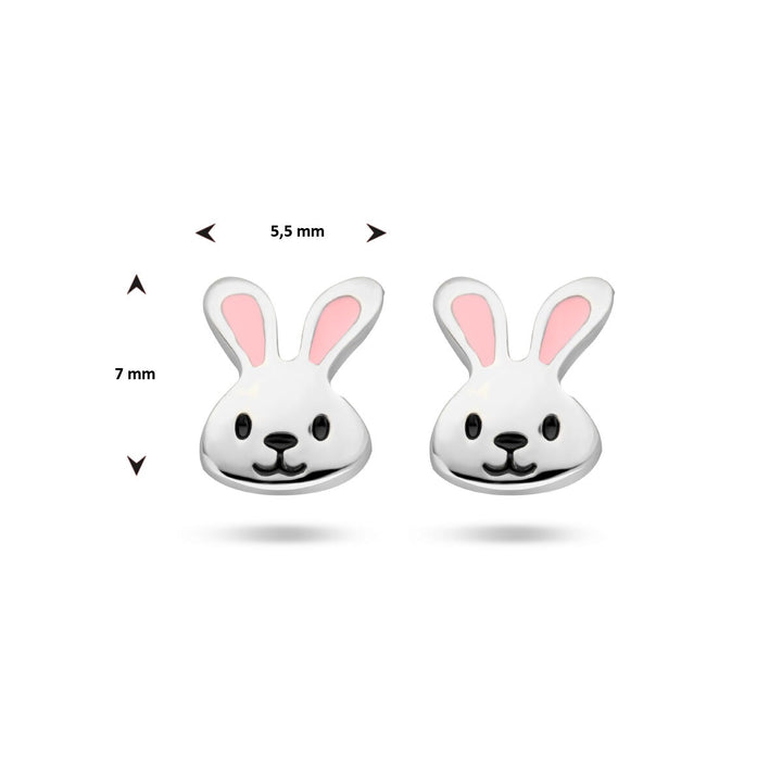Zilveren konijn oorknoppen met emaille – kindersieraad