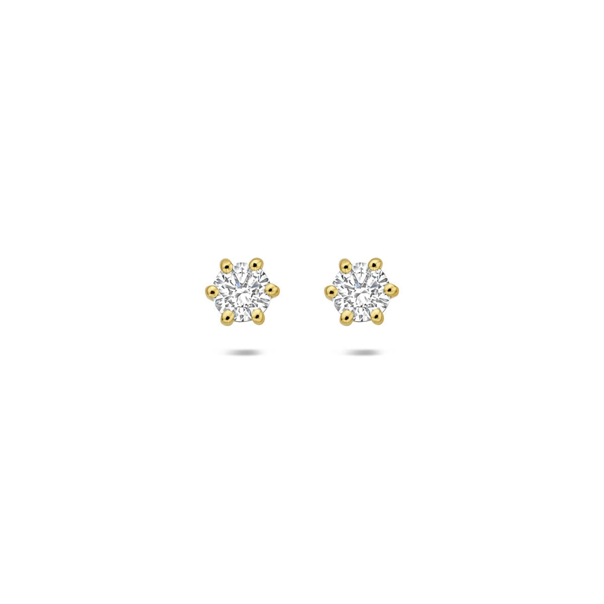 Geelgouden oorknoppen met lab grown diamant in stervorm, bezet met kleine steentjes.