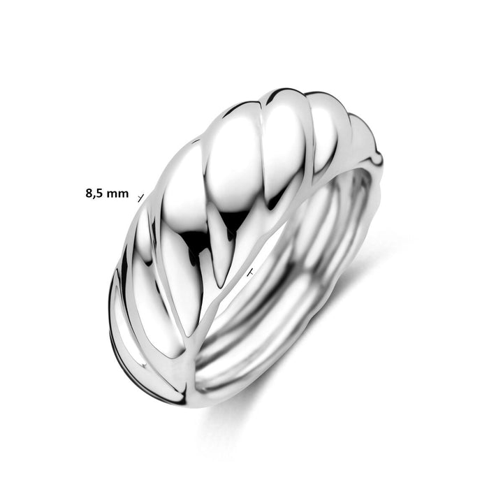 Zilveren dames ring – Gerhodineerd 925 zilver, gedraaid design, 8,5 mm breed