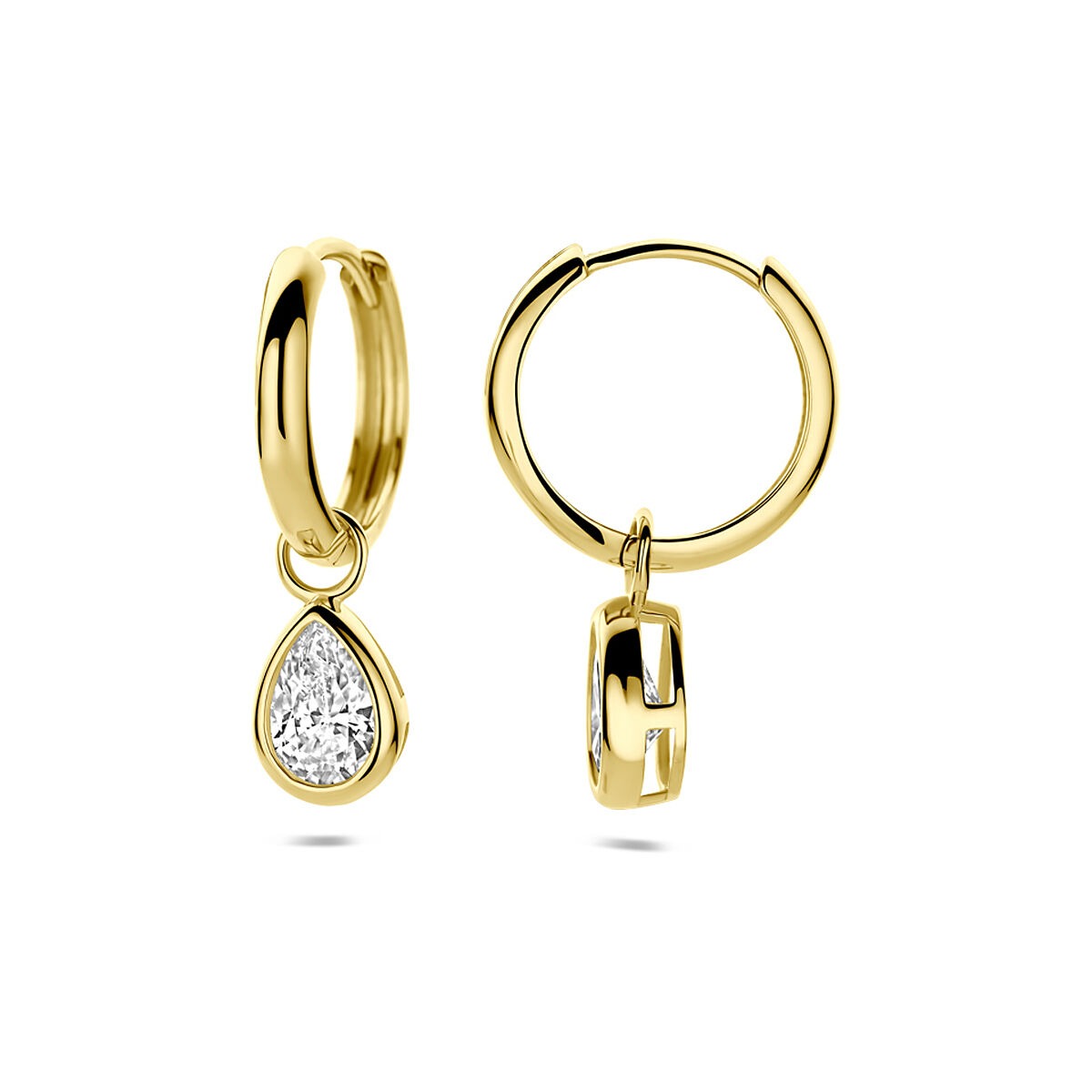 14k Geelgouden oorringen met peervormige zirkonia