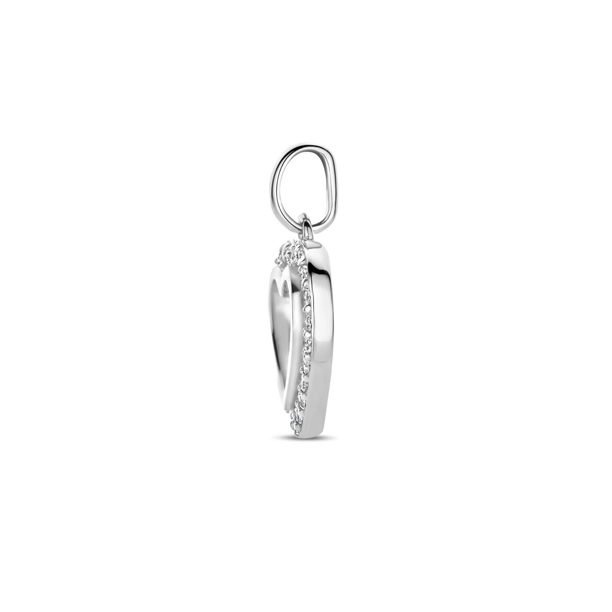 Zilveren hartvormige hanger met zirkonia – gerhodineerd 925 zilver, 17,5 mm hoog