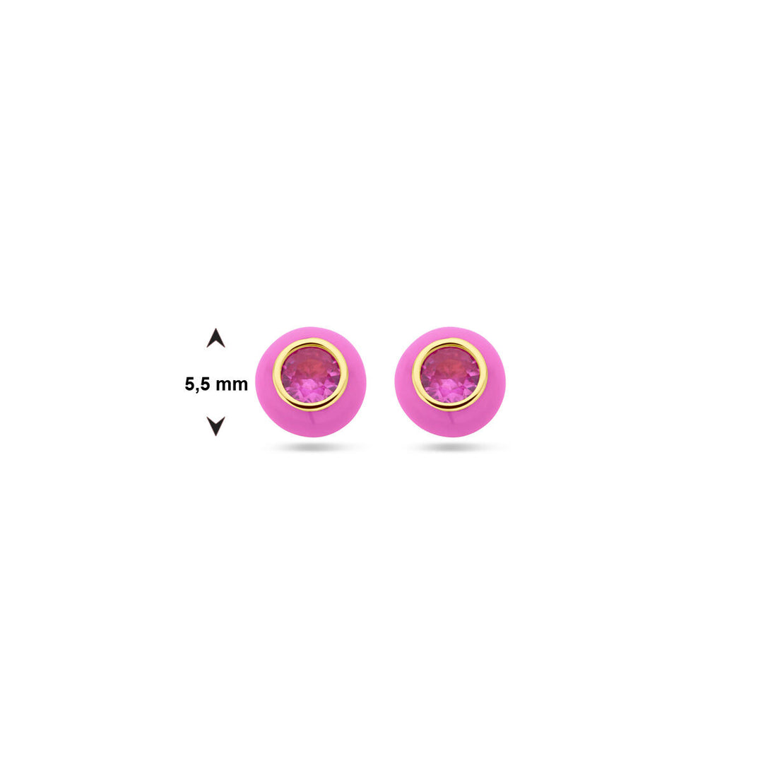 ear studs pink enamel and corundum zirconia 1 micron silver gold plated (yellow)