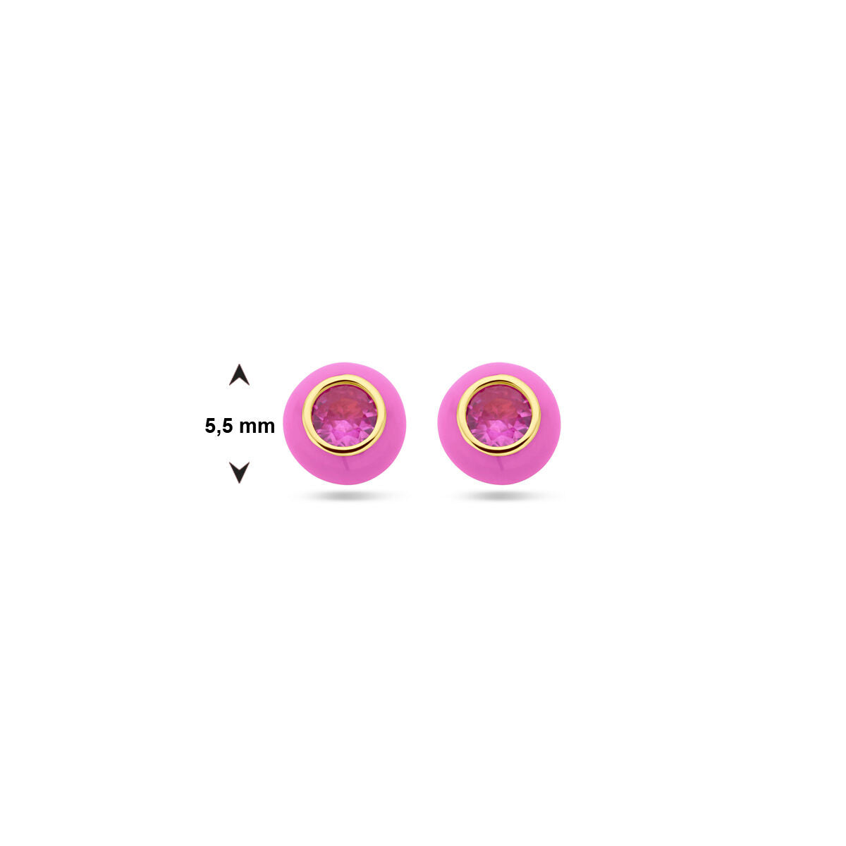 Vergulde zilveren oorknopjes met roze emaille en roze zirkonia