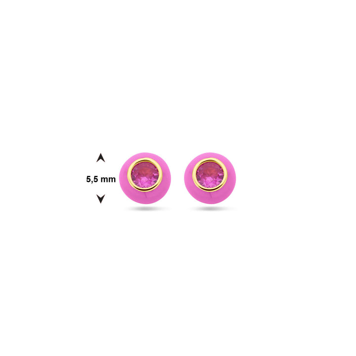 ear studs pink enamel and corundum zirconia 1 micron silver gold plated (yellow)