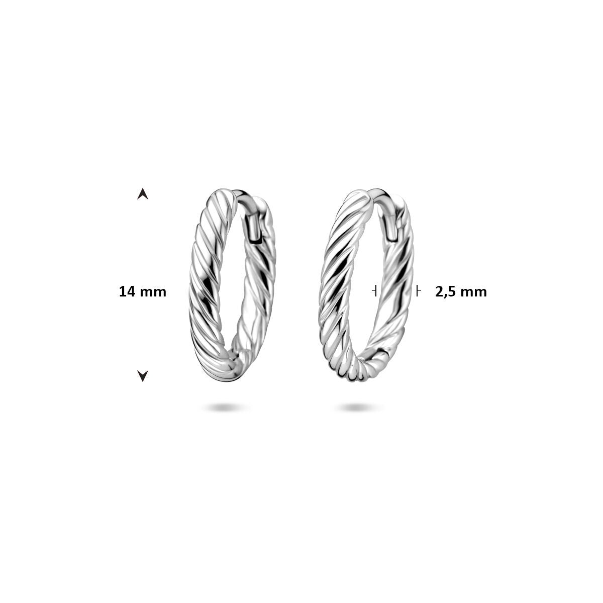 Zilveren klapoorringen gedraaid gerhodineerd 14 mm