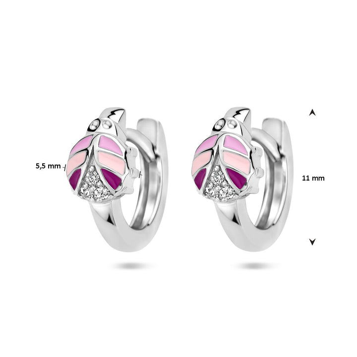 Zilveren kinder oorringen met lieveheersbeestje en zirkonia – gerhodineerd 925 zilver