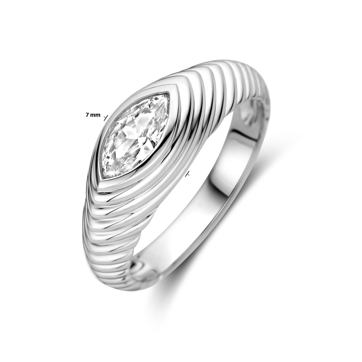 Zilveren damesring met markies zirkonia – gerhodineerd 925 zilver, 7 mm breed
