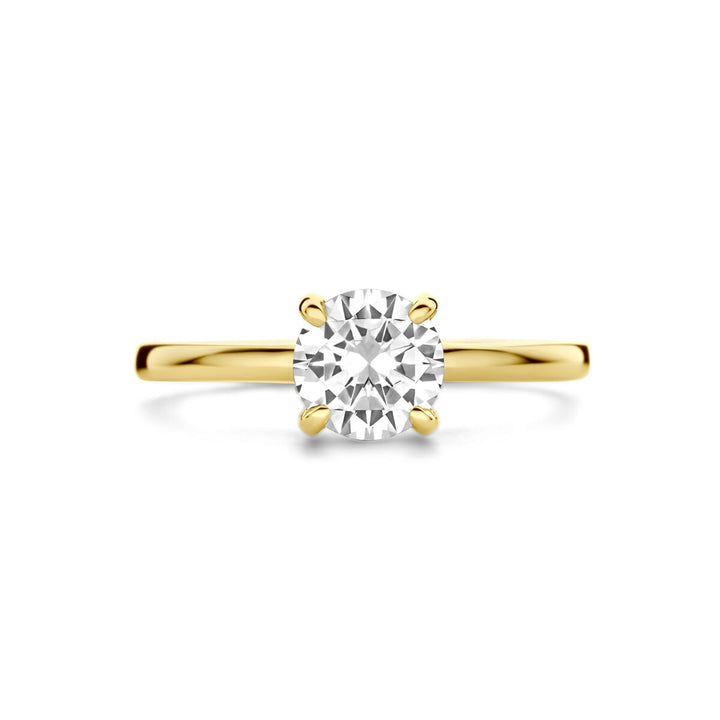 14k Geelgouden ring met solitaire zirkonia 6.5mm