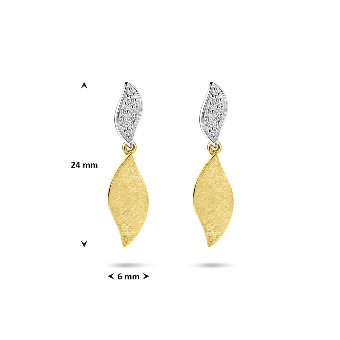 oorhangers poli/mat diamant 0.06ct (2x 0.03ct) h si 24 mm 14K bicolor goud geel/wit