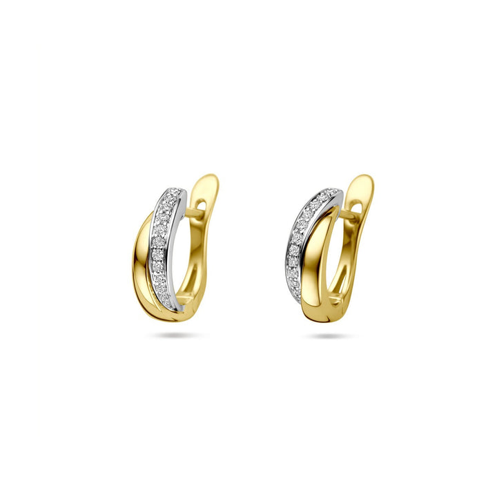 14k Bicolor gouden klapoorringen met diamant