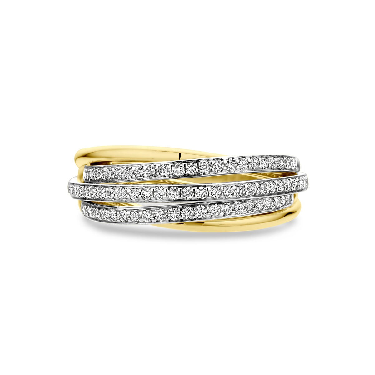 Bicolor gouden ring met diamant 14k dames – 8 mm breed