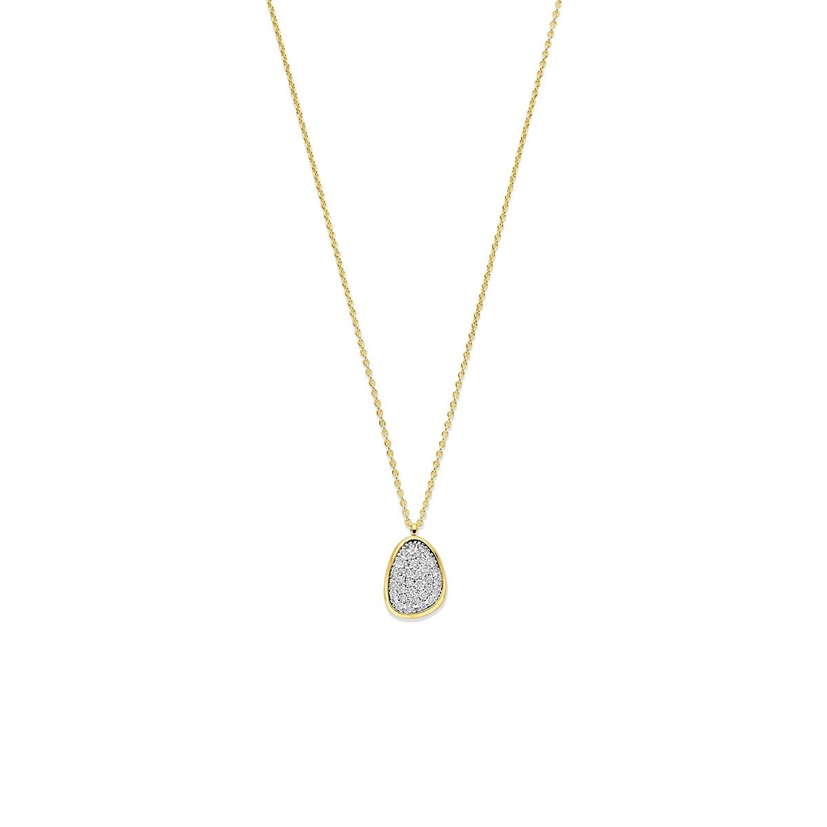 Bicolor collier van 14k goud met een diamant van 0.25ct in een ovale, gestructureerde hanger.