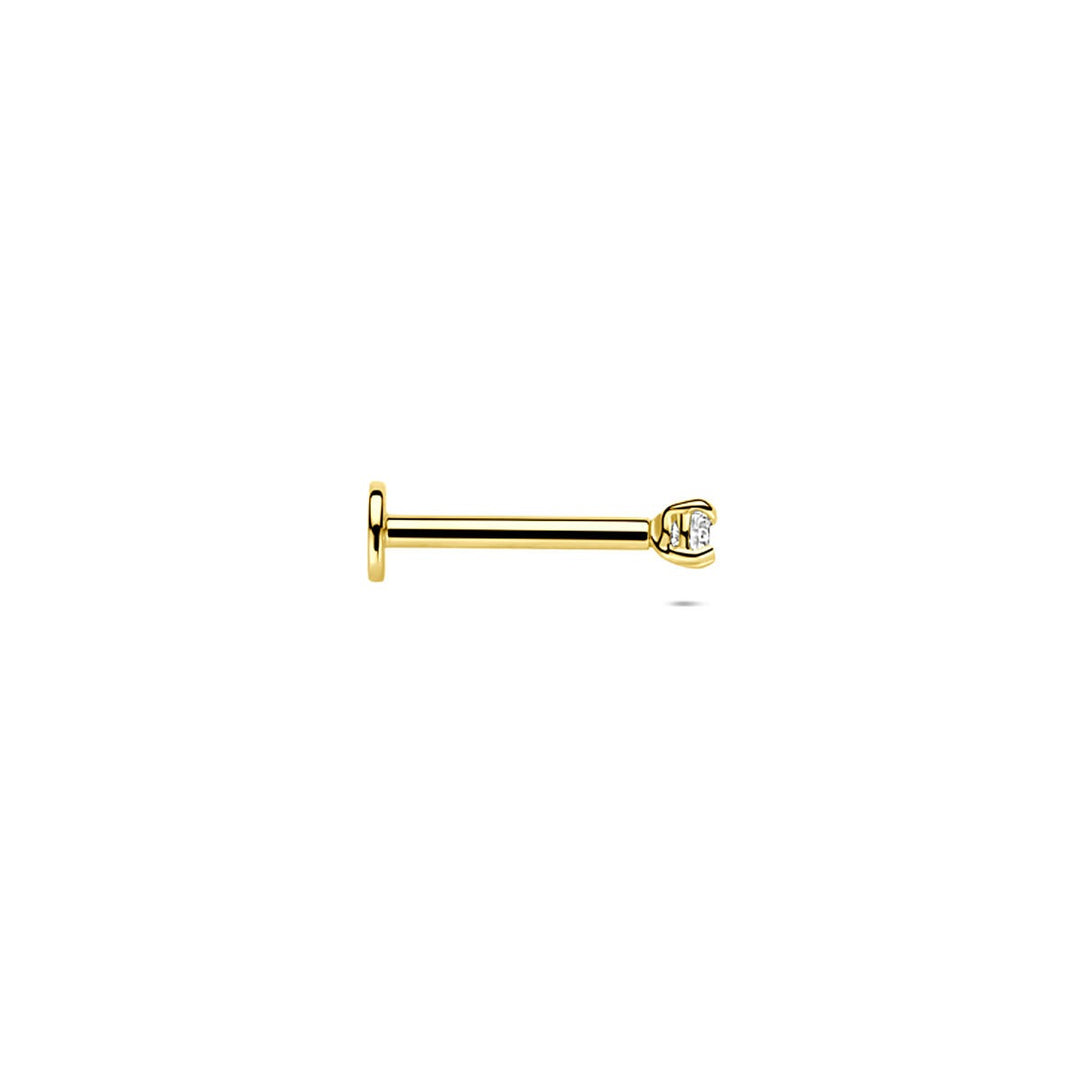 14k geelgouden flat back piercing met zirkonia