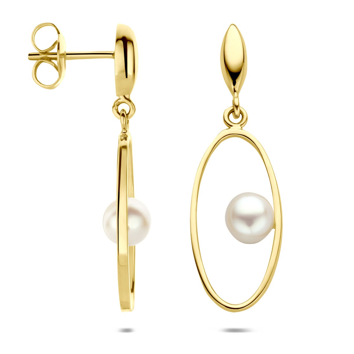 14k geelgouden oorhangers met parel 32 mm