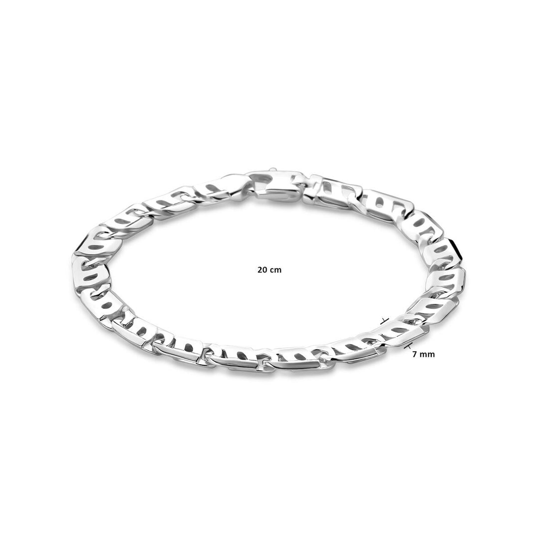 Zilveren heren armband met brede anker schakel en karabijnsluiting