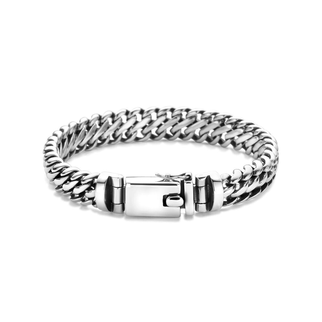 Geoxideerde Zilveren Heren Armband – Dubbele Gourmet Schakel 11 mm