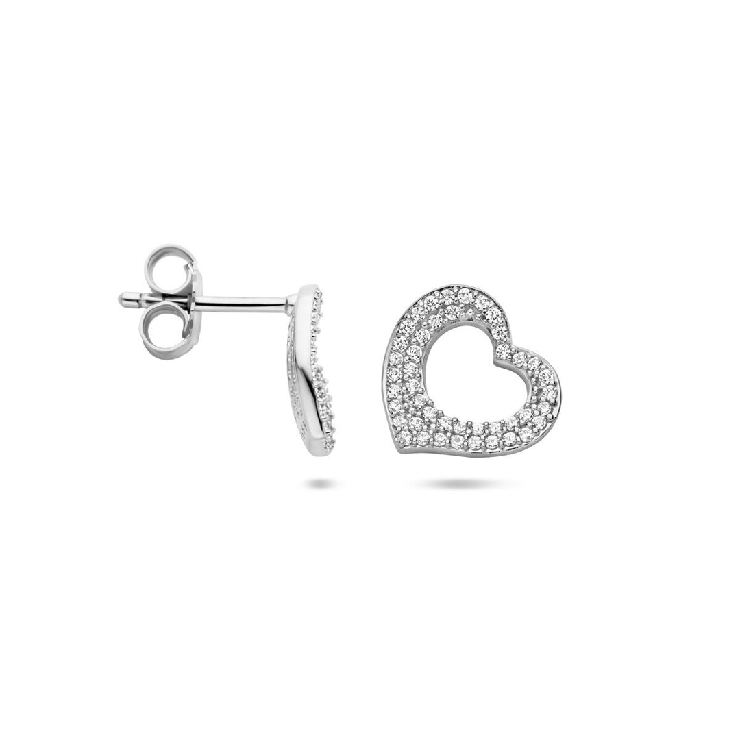 Gerhodineerd zilveren hart oorknoppen met zirkonia