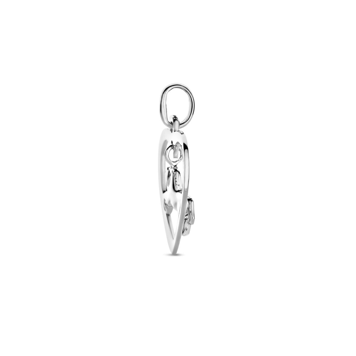 Zilveren kinderhanger hart met paard – gerhodineerd 925 zilver, 20 mm hoog