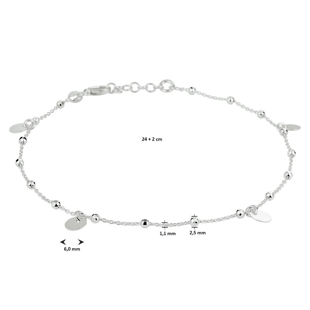 Zilveren enkelbandje met rondjes – gerhodineerd anker schakel