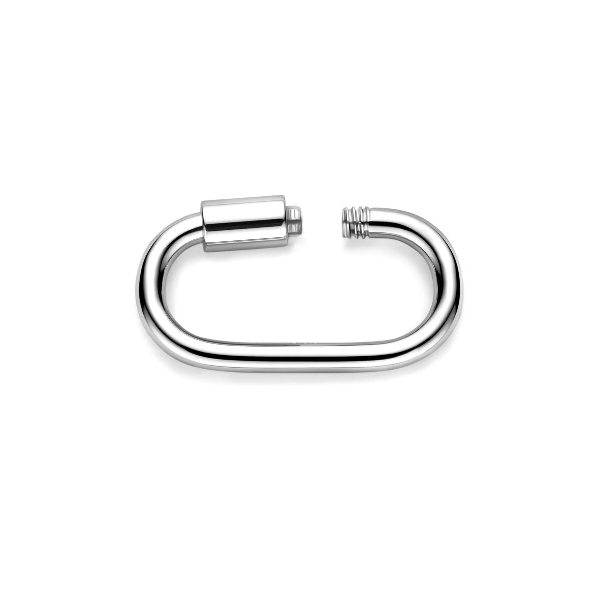 Zilveren connector van gerhodineerd 925 zilver met een gladde, rechte vorm en een schroefsluiting.