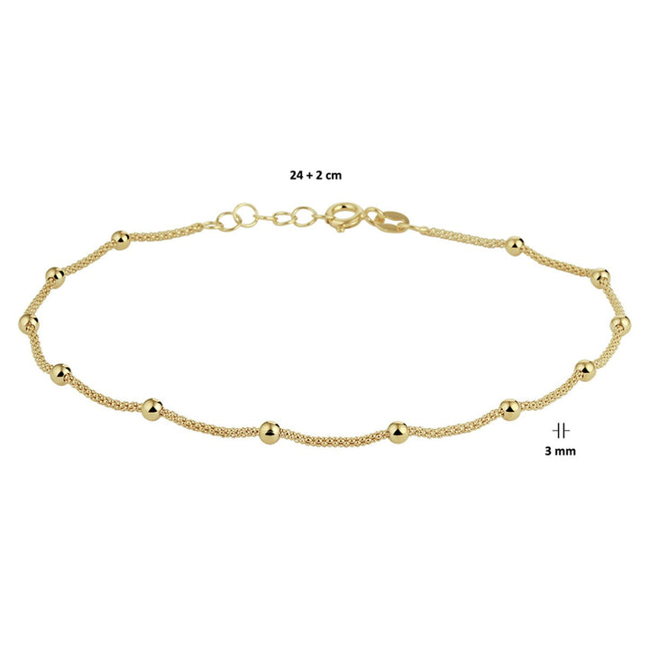 Verguld zilveren enkelbandje dames – geelgoud op 925 zilver met bolletjes 3 mm
