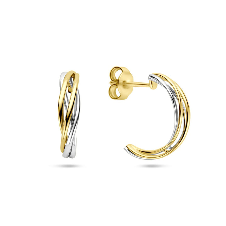 Bicolor gouden oorringen 14k geel- en witgoud 17 mm