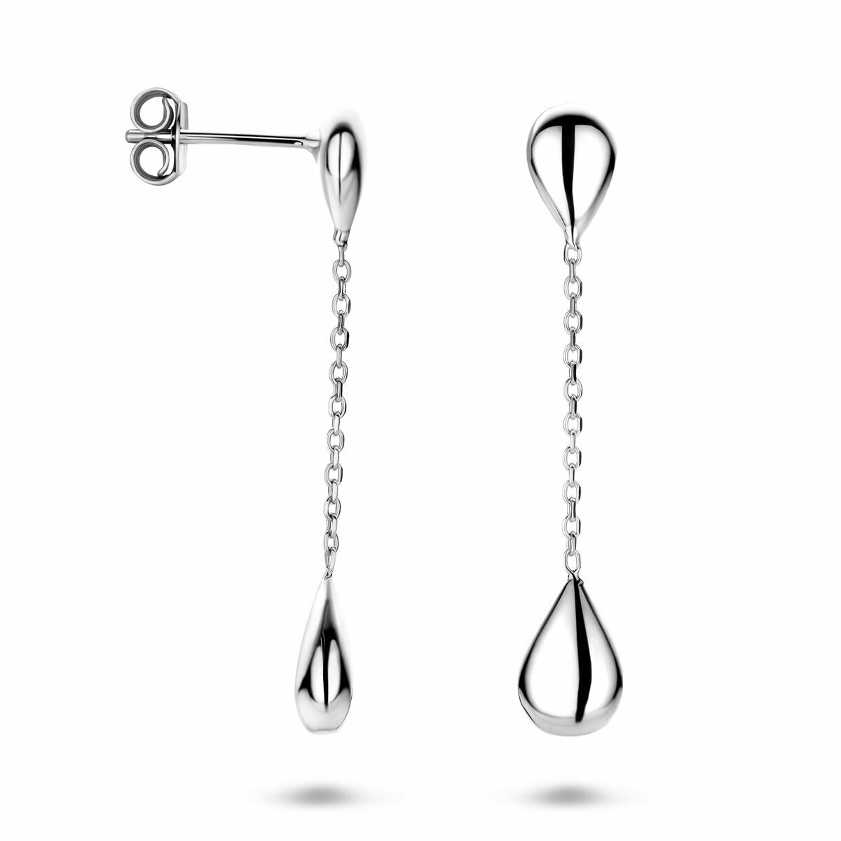 Zilveren oorhangers gerhodineerd in druppelvorm 36 mm