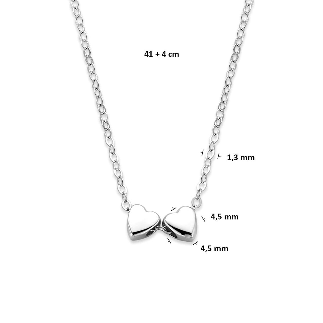 Gerhodineerd zilveren collier met dubbele hartjes
