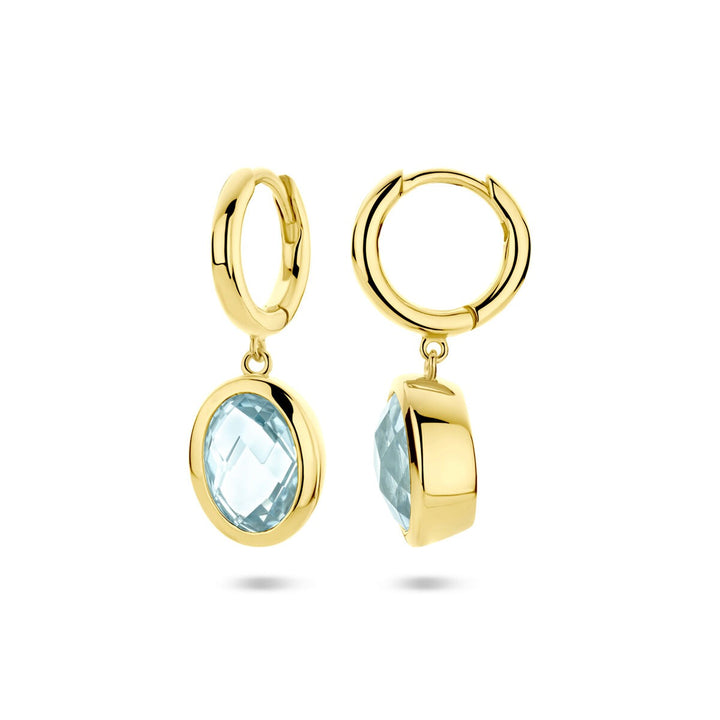 Verguld zilveren klapoorringen met sky blue topaas – 26 mm