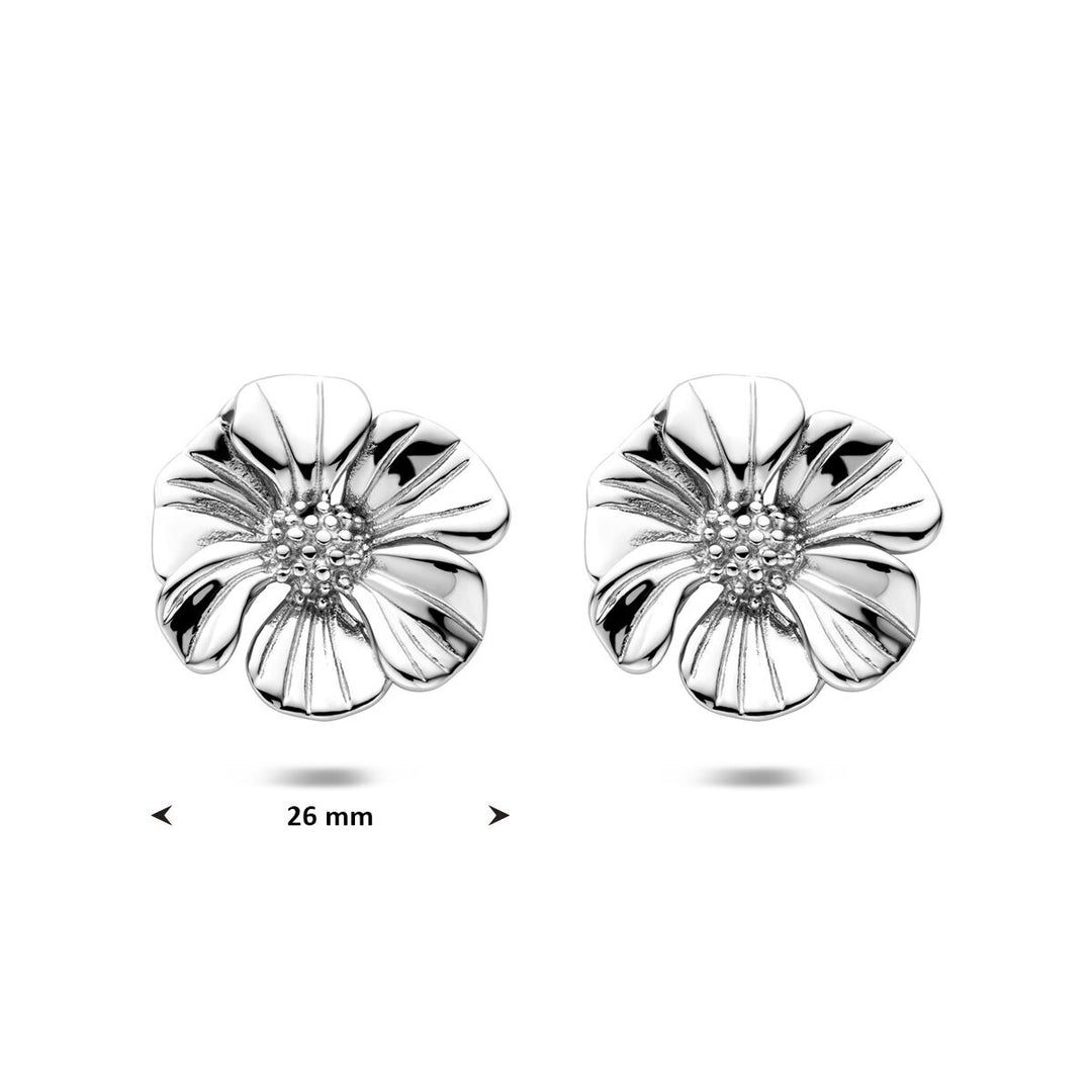 Stalen oorknopjes bloemvormig – zilverkleurige dames oorbellen 26 mm