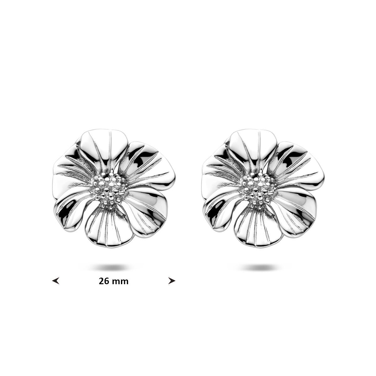 Stalen oorknopjes bloemvormig – zilverkleurige dames oorbellen 26 mm