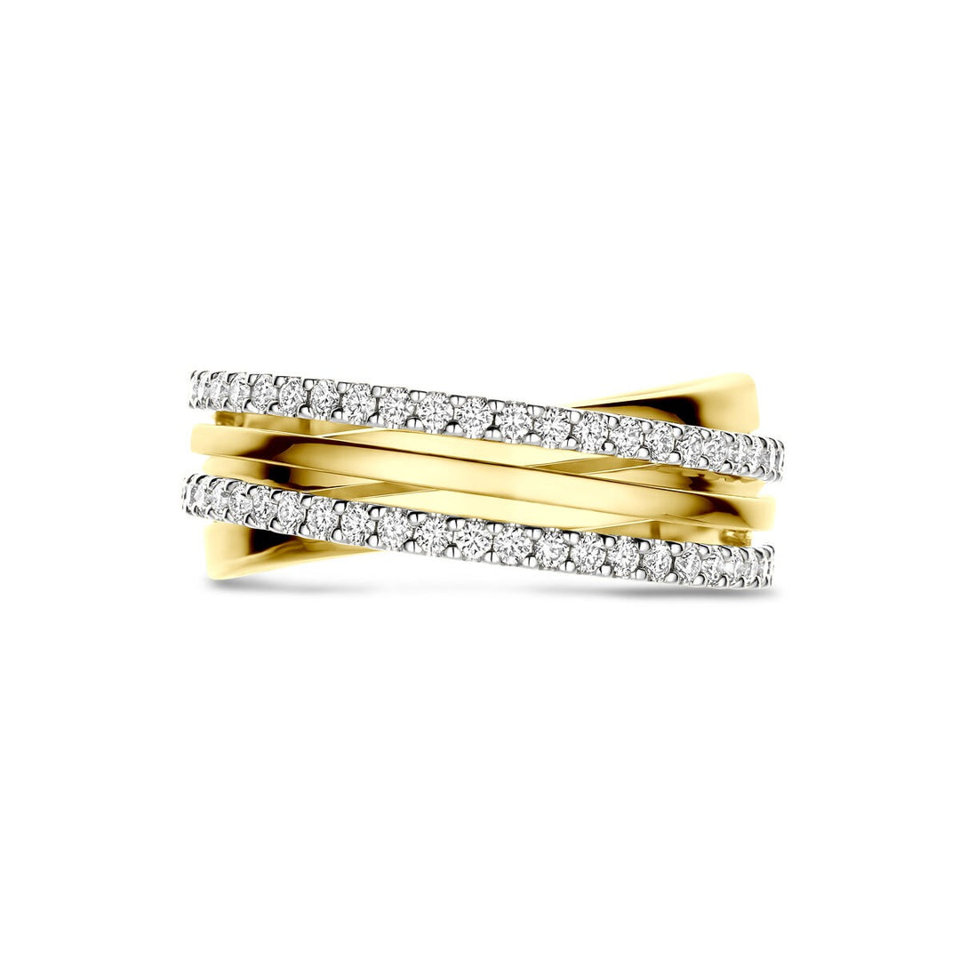 Bicolor 14k gouden ring met diamanten in rijzetting