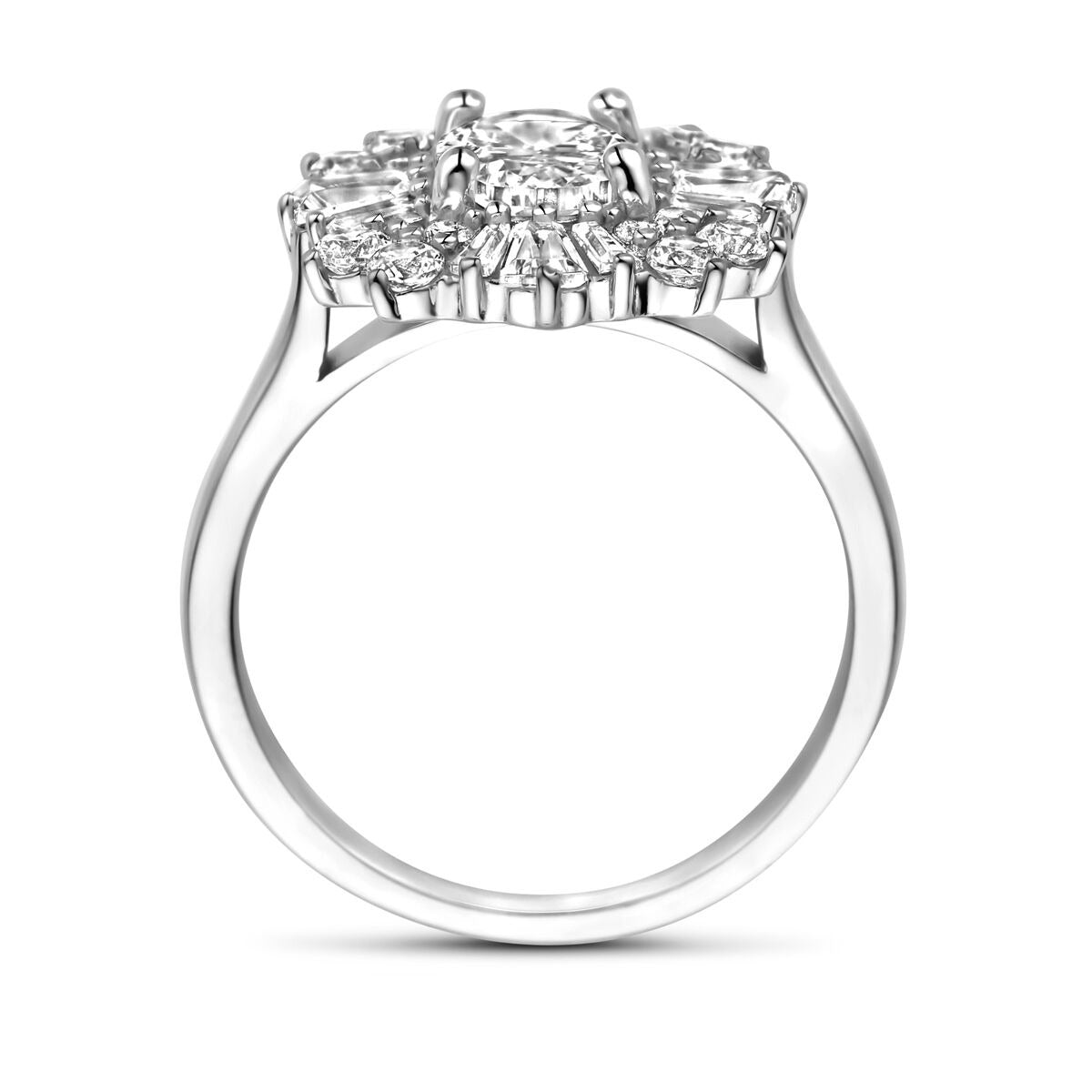 Zilveren damesring met ovale zirkonia – gerhodineerd 925 zilver, 14,5 mm breed