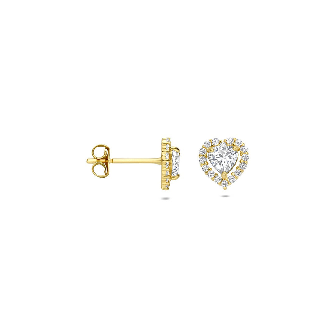 ear studs heart zirconia 14K yellow gold