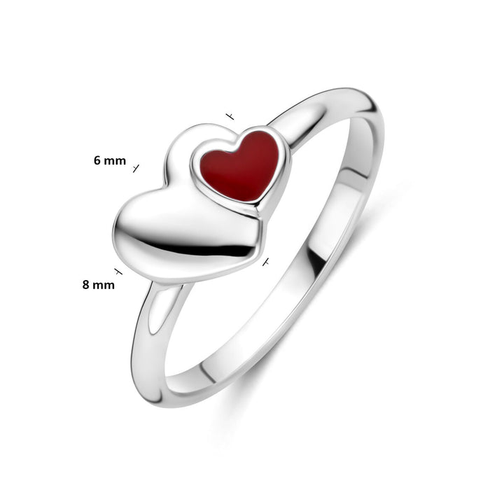 Zilveren kinder ring met rood hartje – gerhodineerd 925 zilver
