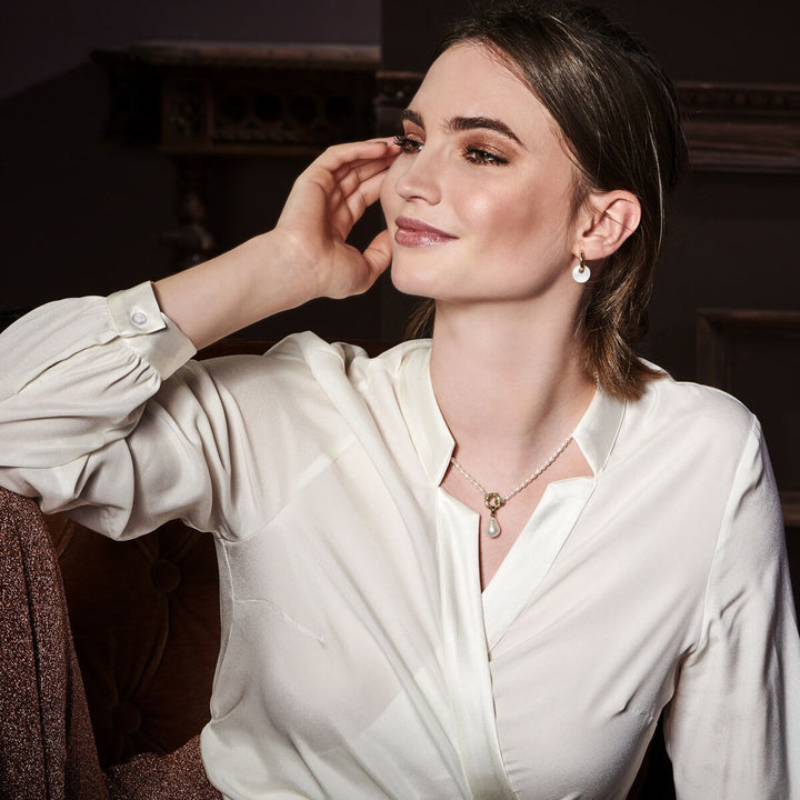 pearl necklace 41 cm with large spring clasp 14K yellow gold