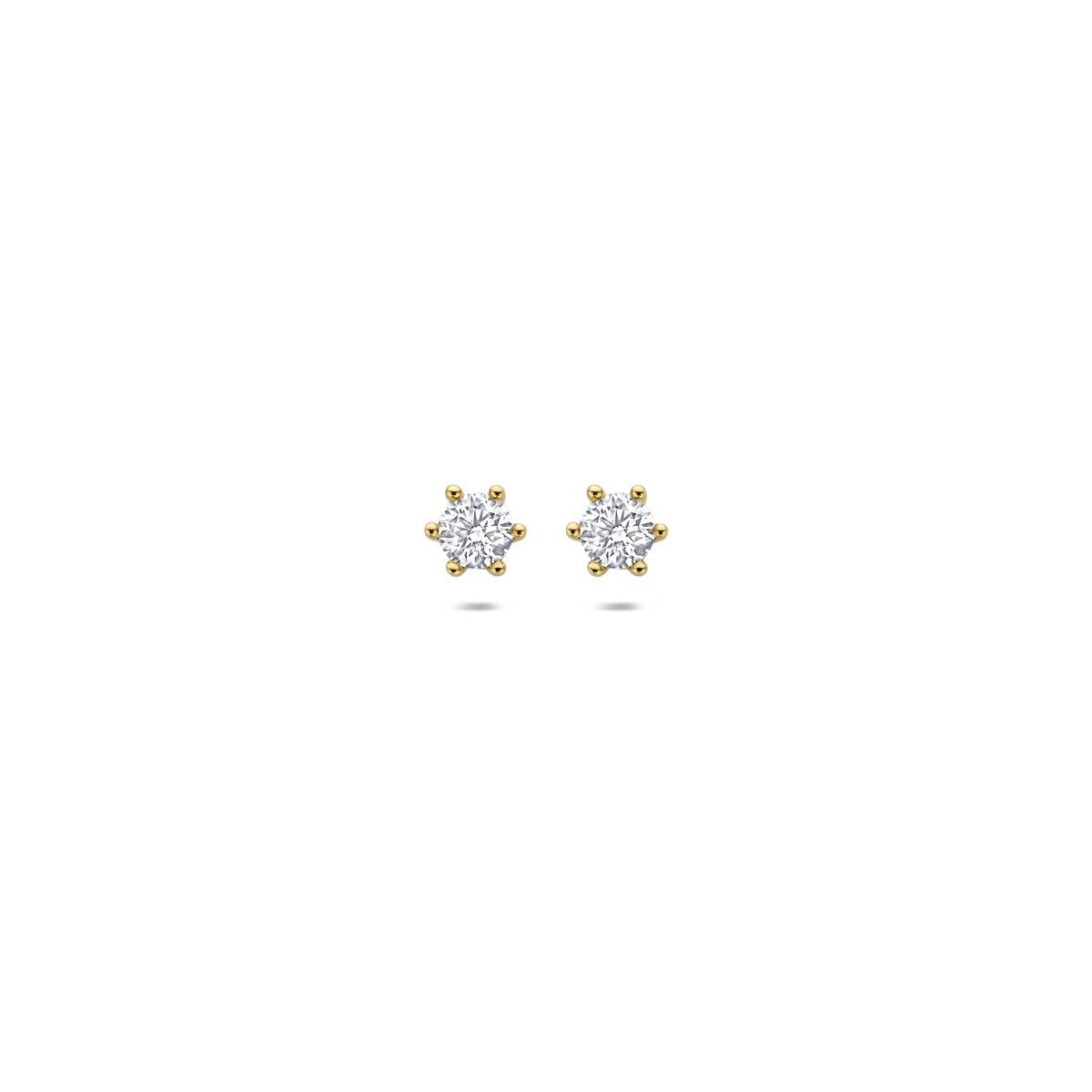 Gouden oorknoppen van 14k geelgoud met lab grown diamanten in stervorm.