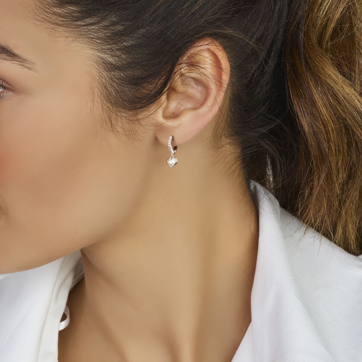 earrings heart zirconia silver rhodium plated