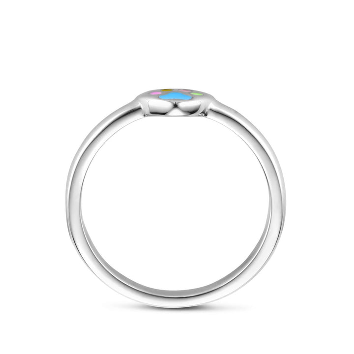 Zilveren kinder ring hartje met hondenpoten – gerhodineerd 925 zilver