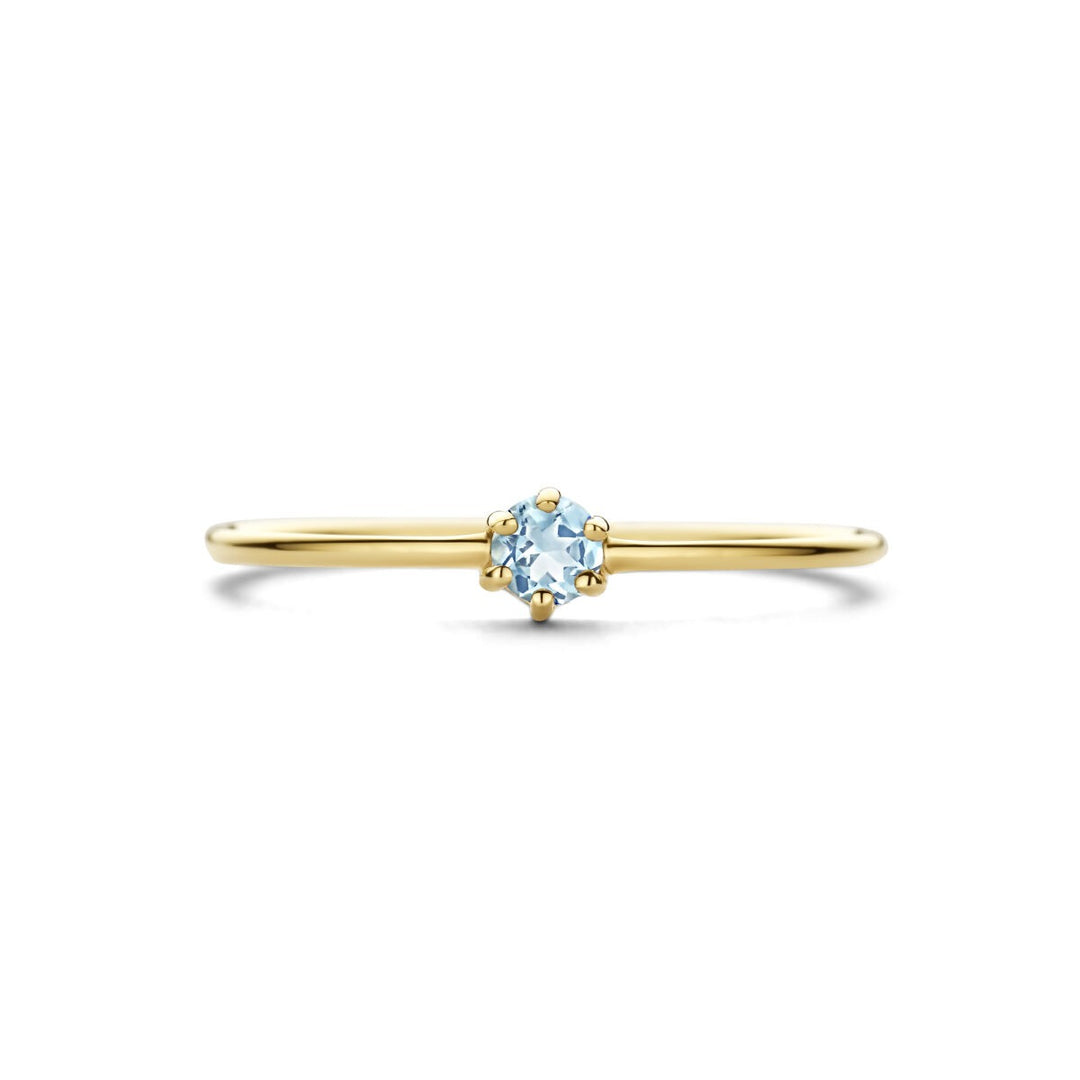 14k geelgouden ring met aquamarijn – briljant geslepen
