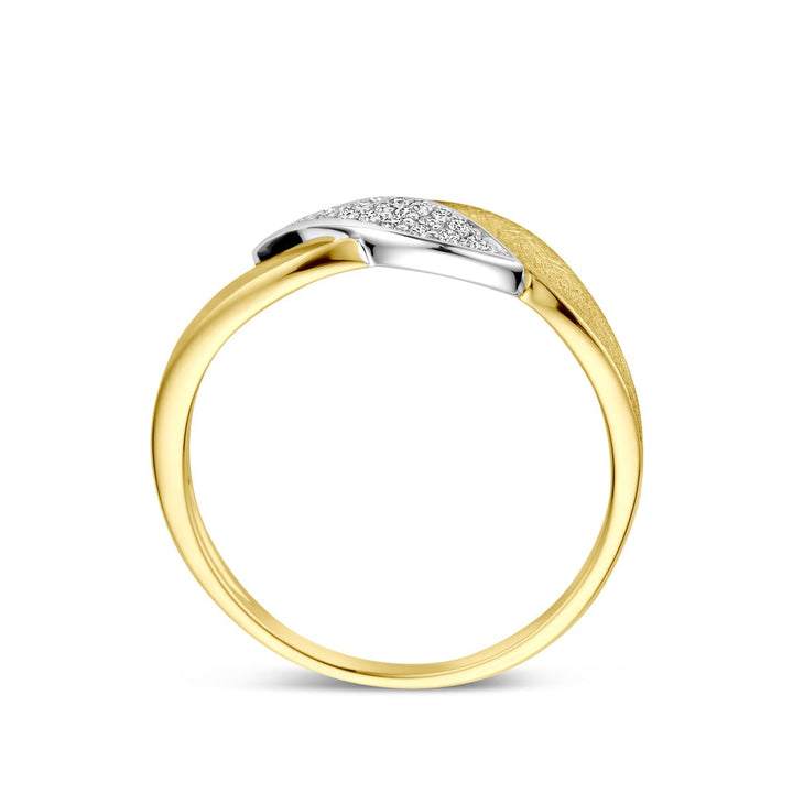 ring poli/mat diamant 0.08ct h si 14K bicolor goud geel/wit
